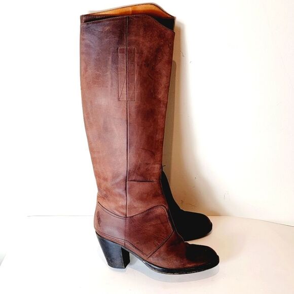 Acne Studios Pistol Brown Burnished Tall Leather Boots Size 37 US 7 - Picture 2 of 12